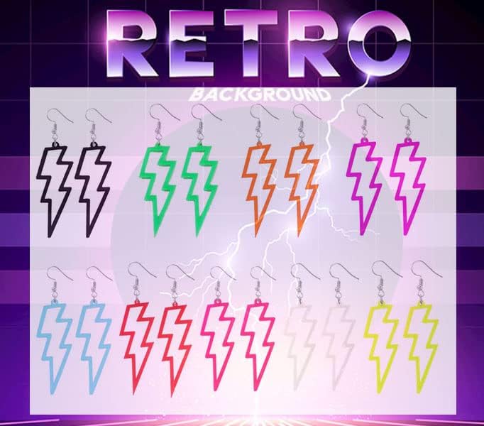 Modpide 80s Neon Earrings Hollow Lightning Bolt Halloween Punk Retro Earrings for Women 80's Party Accessories - Image 2